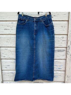Vintage Hi Jeans 90S Denim Maxi Distressed Whiskering Column Skirt H1